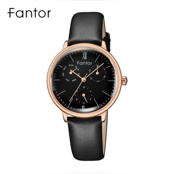 Designer Watch-Fantor Woman Luxury Leather Wrist Watch Chronograph Quartz, Black - Picture 6 of 13